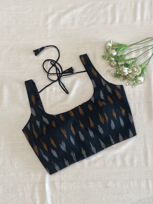 Black Gold White Ikkat Cotton Blouse