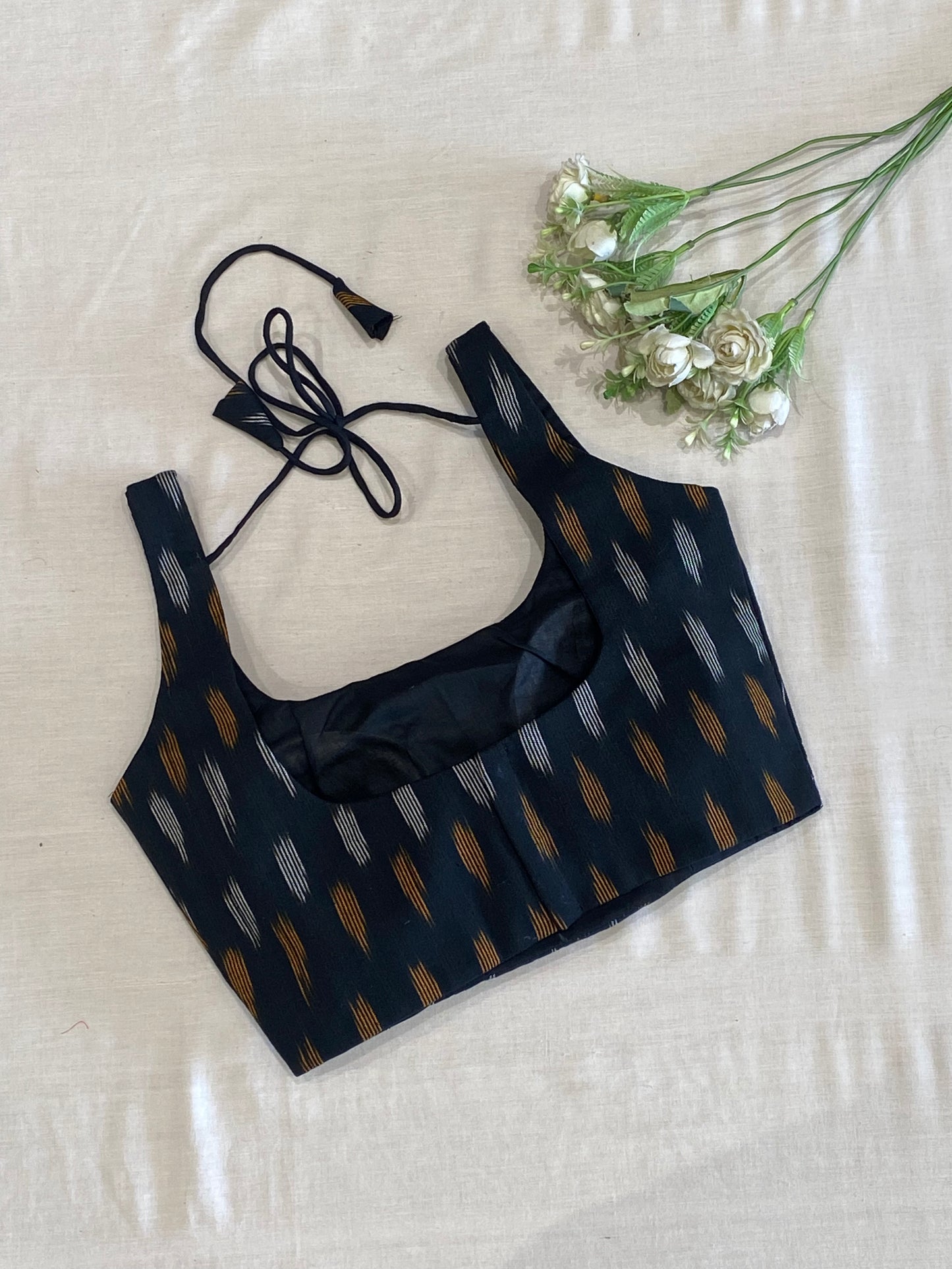 Black Gold White Ikkat Cotton Blouse