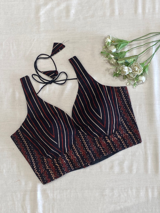 Maroon Brown W Belt Ajrakh Cotton Blouse