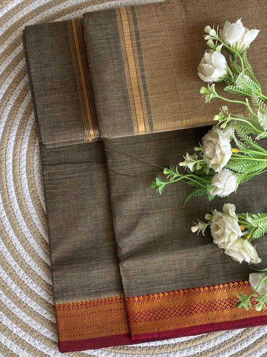 Nizam Golden With Red Border Mangalgiri Saree 03