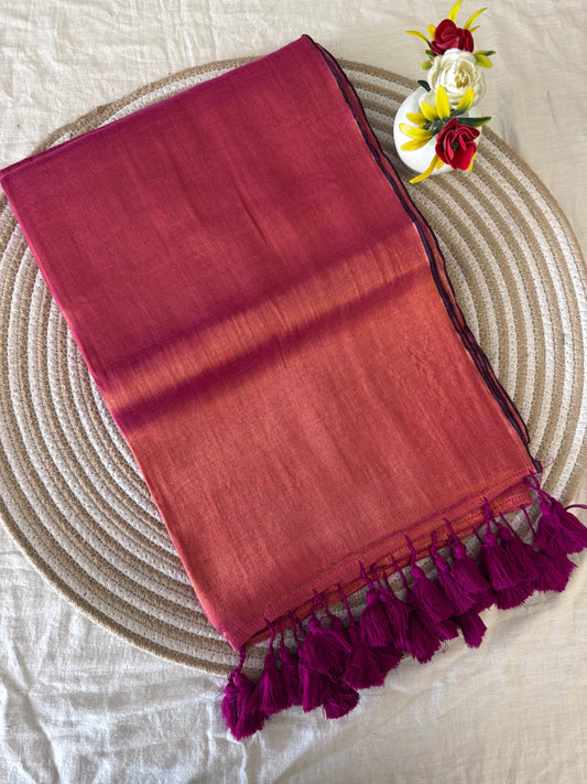 Purple Copper Tissue Mulmul Saree
