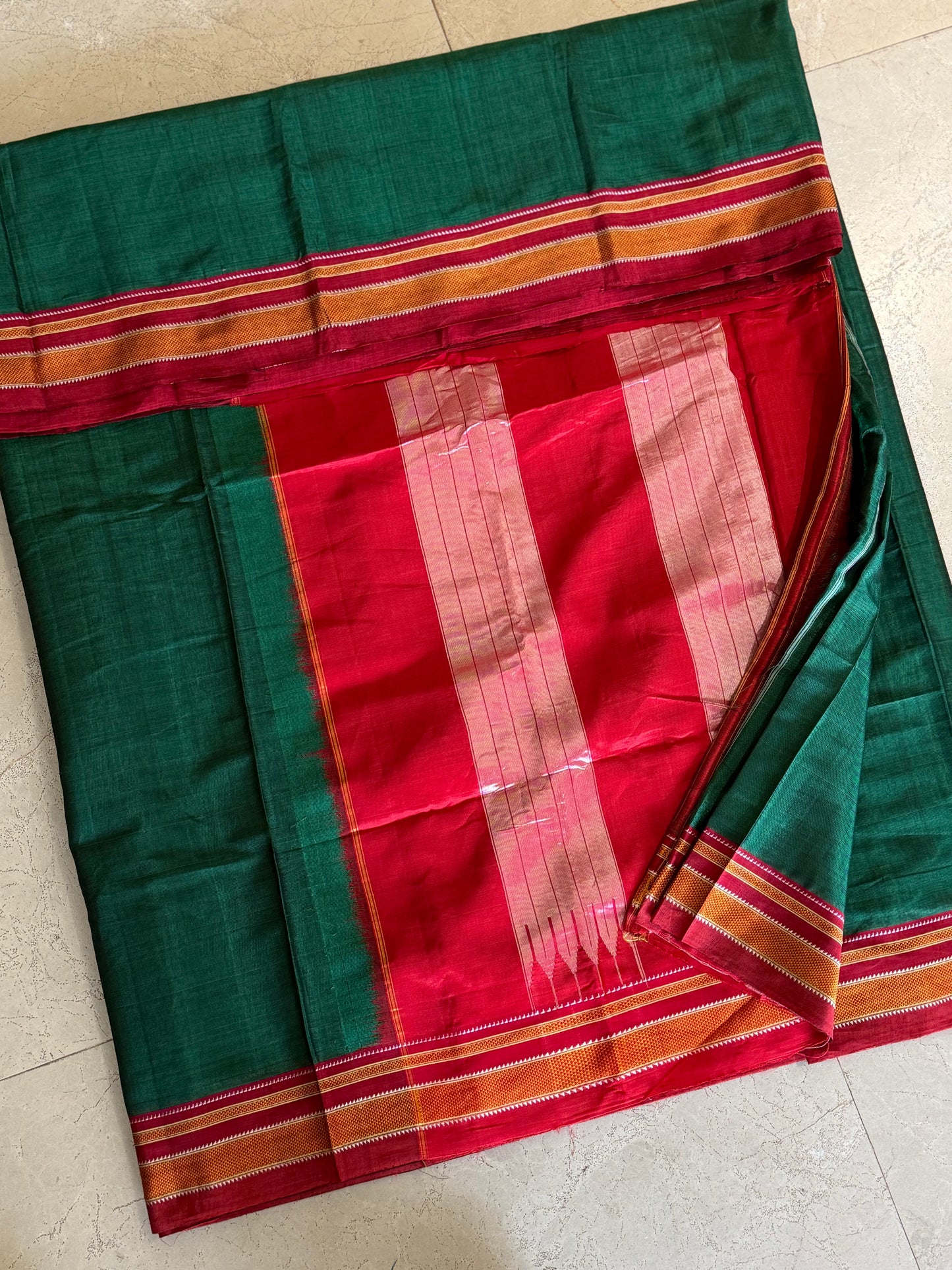 Vintage Green Red Ilkal Handloom Saree