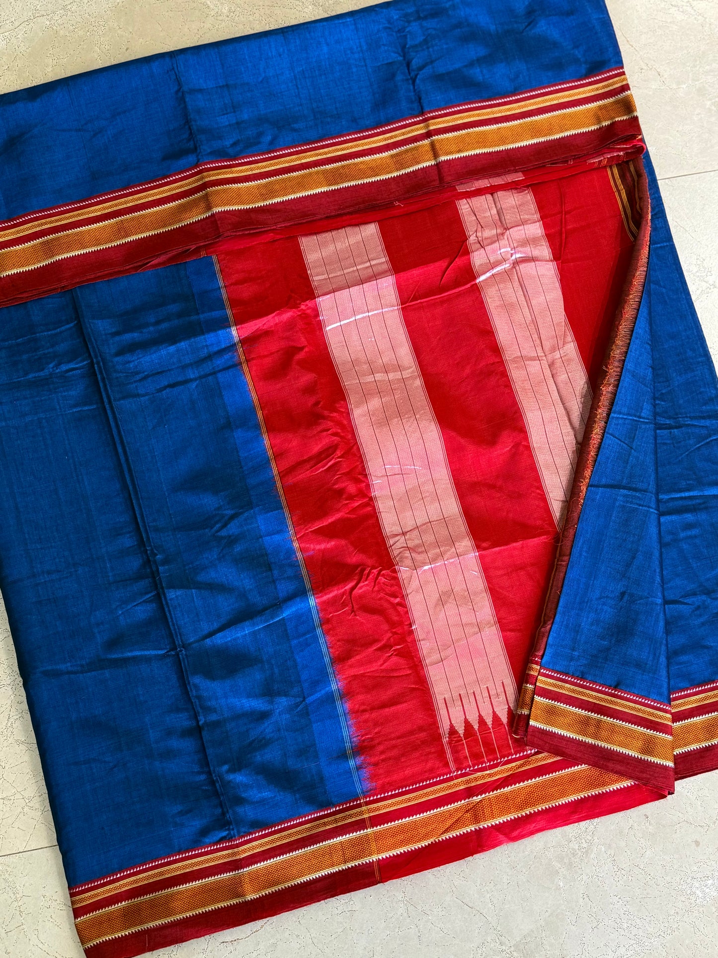 Vintage Blue Red Ilkal Handloom Saree
