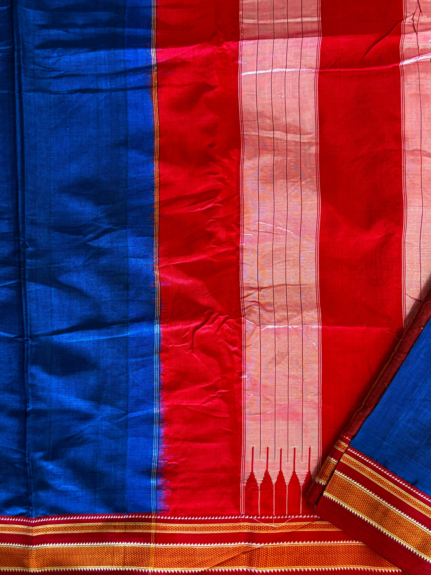 Vintage Blue Red Ilkal Handloom Saree