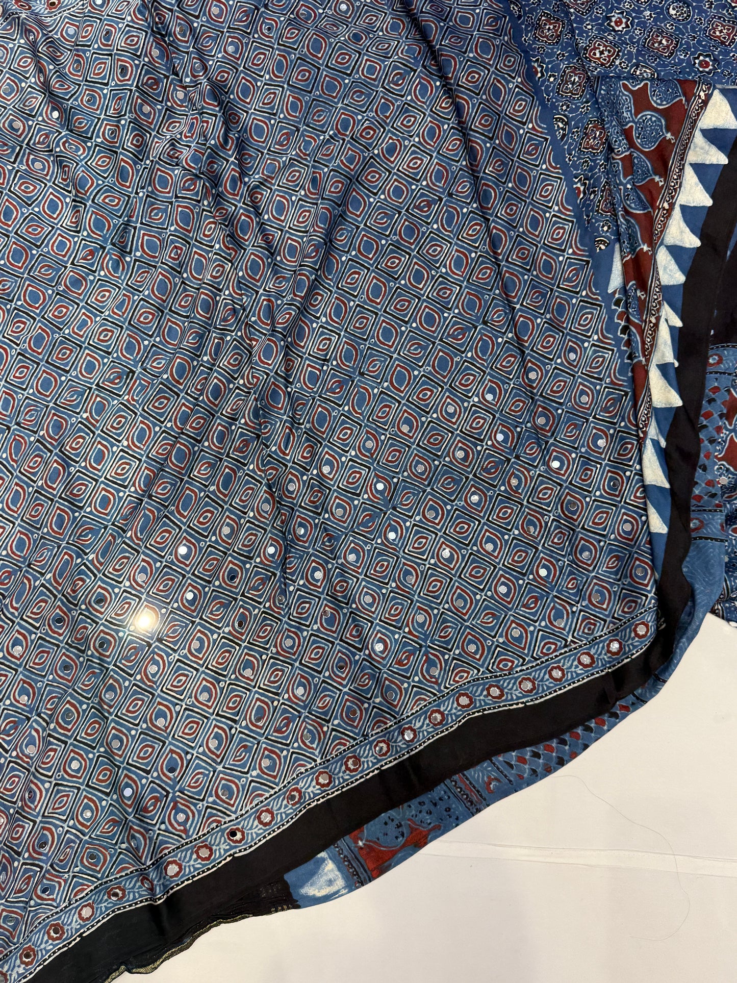 Blue Jaal Mirror Ajrakh Lagadi Pallu Saree (Pre Order - Dispatch Starts 25th June 2026)