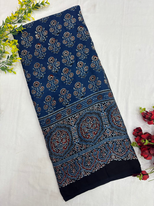 Neel Tara Black Ajrakh Modal Silk Saree (Dispatch Feb 25th)