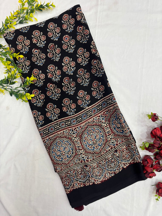 Kaal Tara Ajrakh Modal Silk Saree {Pre Order - Dispatch Starts 20th March 2026}