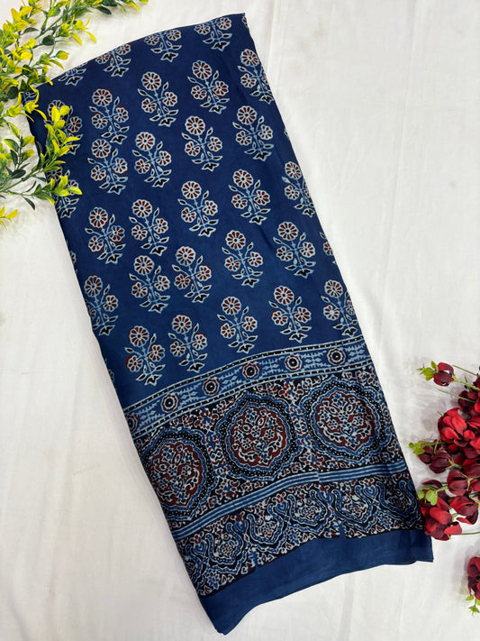 Neel Tara Ajrakh Modal Silk Saree (Dispatch March 15th)