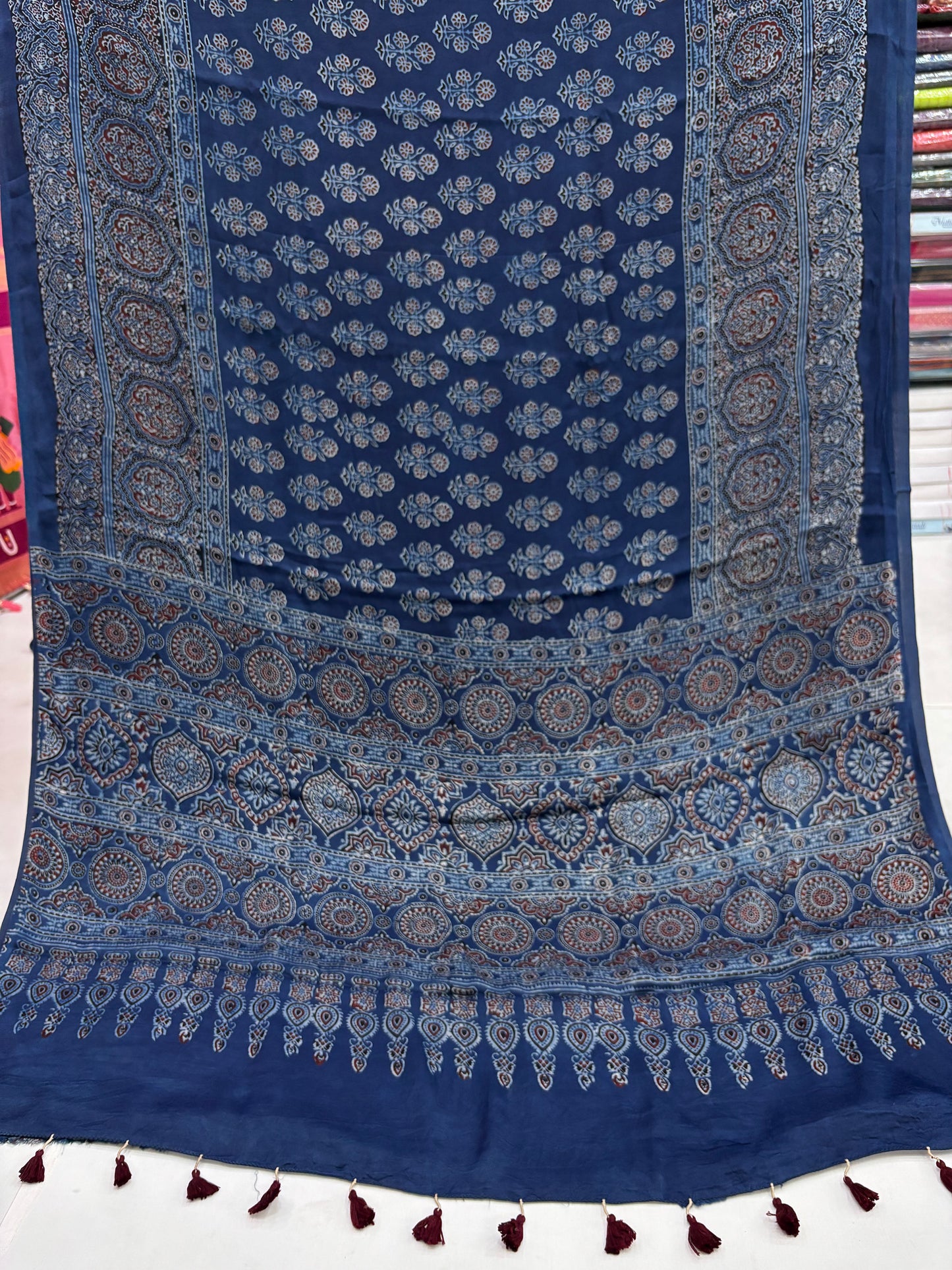 Neel Tara Ajrakh Modal Silk Saree (Dispatch March 15th)