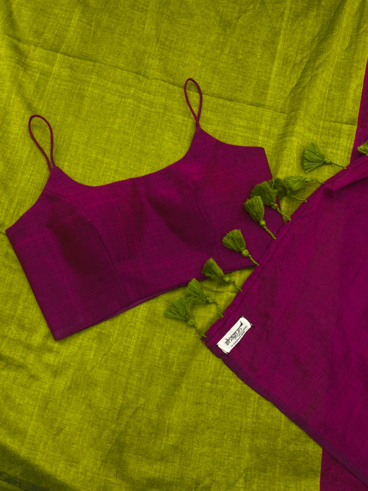 Magenta Green Saree Blouse Combo Set