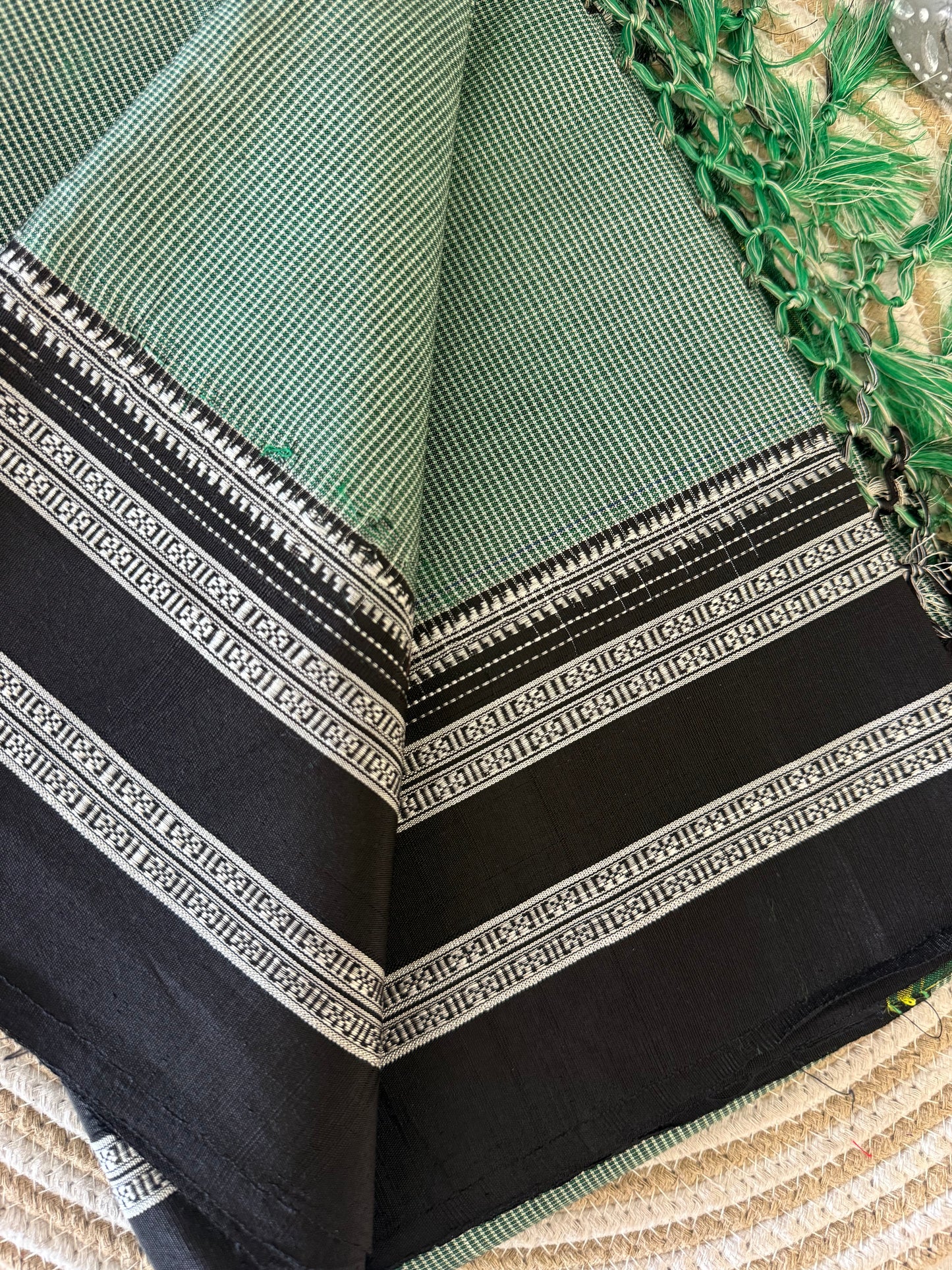 Matcha Black Kondi Checks Ilkal Saree