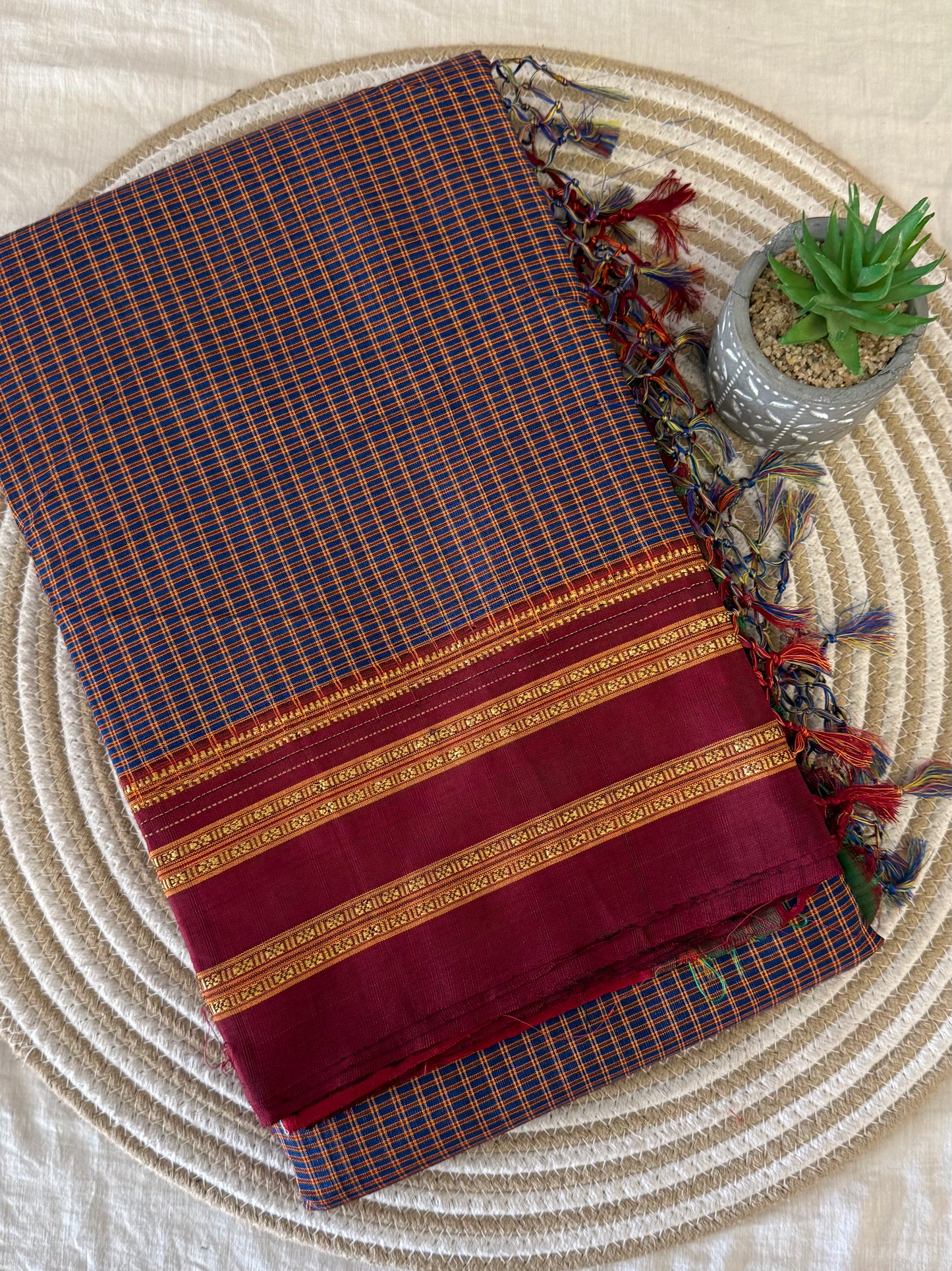 Maroon Blue Kondi Checks Ilkal Saree