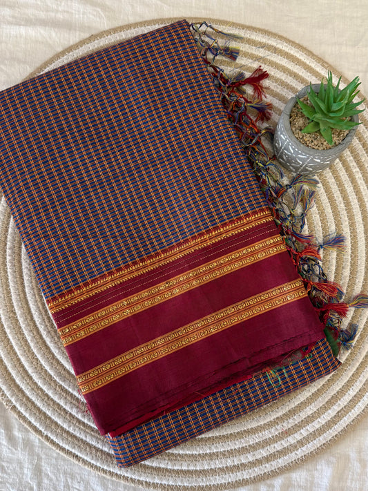 Maroon Blue Kondi Checks Ilkal Saree