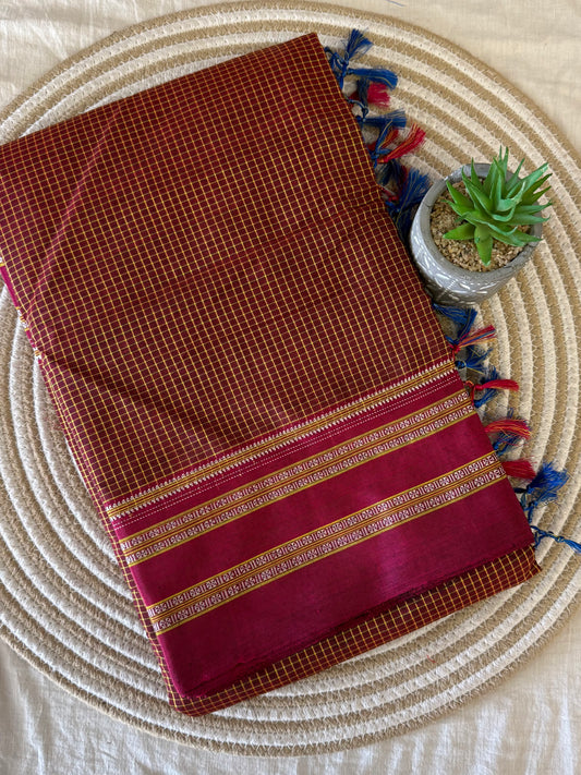 Brown Pink  Kondi Checks Ilkal Saree