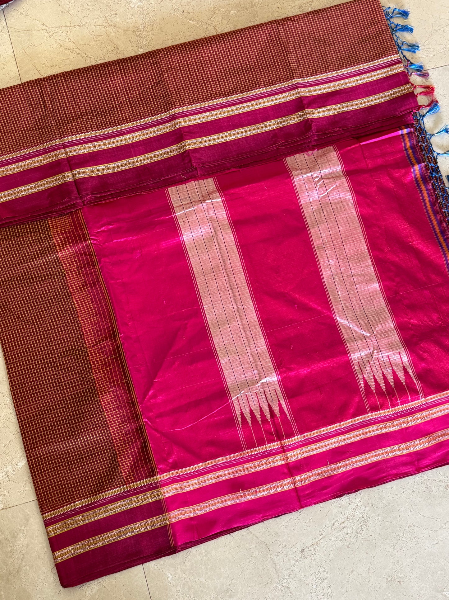 Brown Pink  Kondi Checks Ilkal Saree