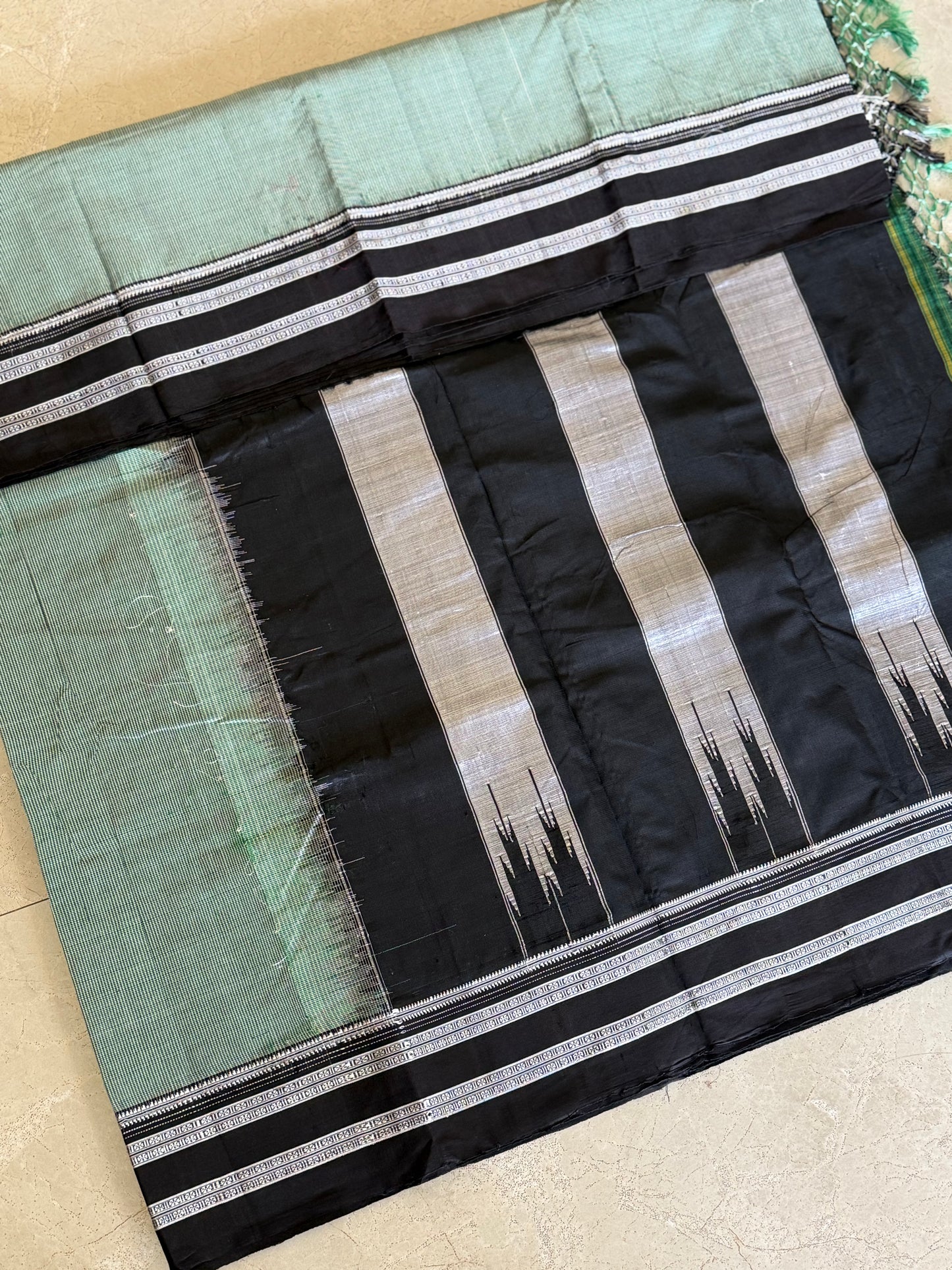 Matcha Black Kondi Checks Ilkal Saree