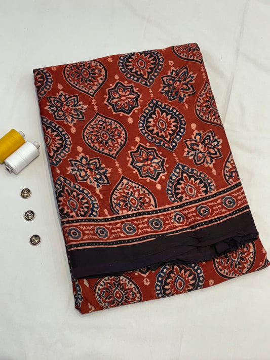 Red Black Border Badam Ajrakh Modal Silk Saree