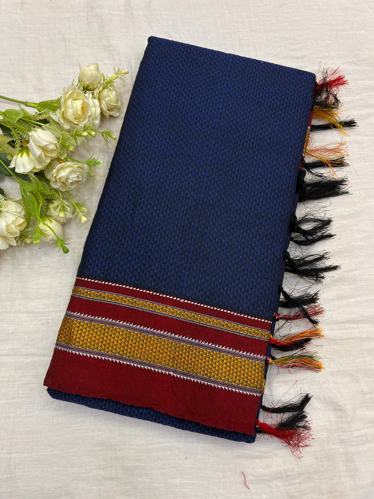 Navy Blue Maroon Khun Saree