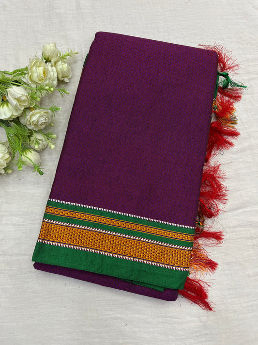 Magenta Cross Green Khun Saree