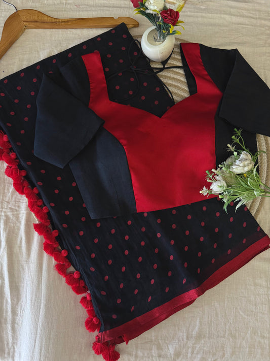 Red Black Label Saree Blouse Combo Set (Pre Order Dispatch Start 5th Oct 2026)