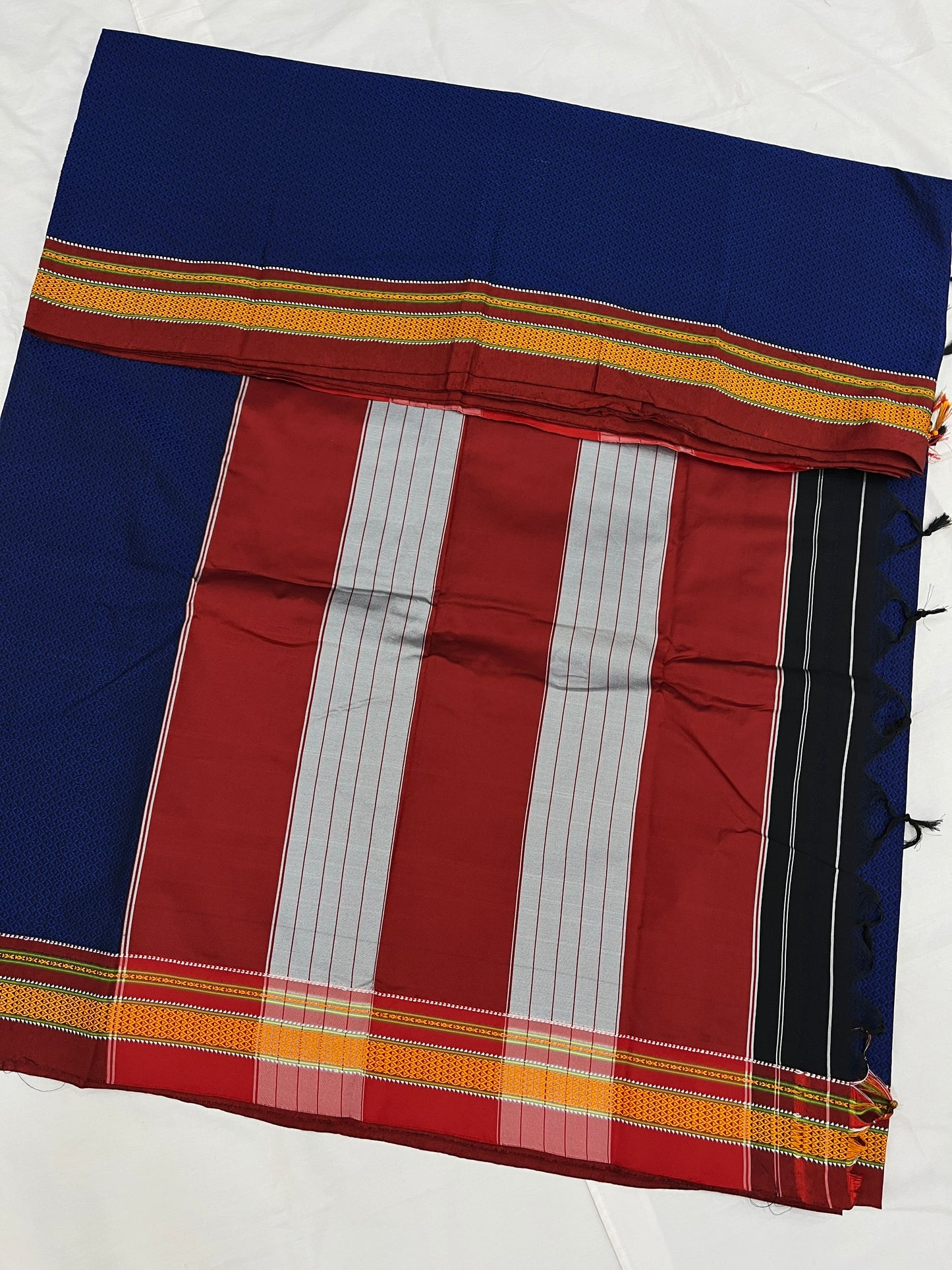 Blue Maroon Gold Border Khun Saree