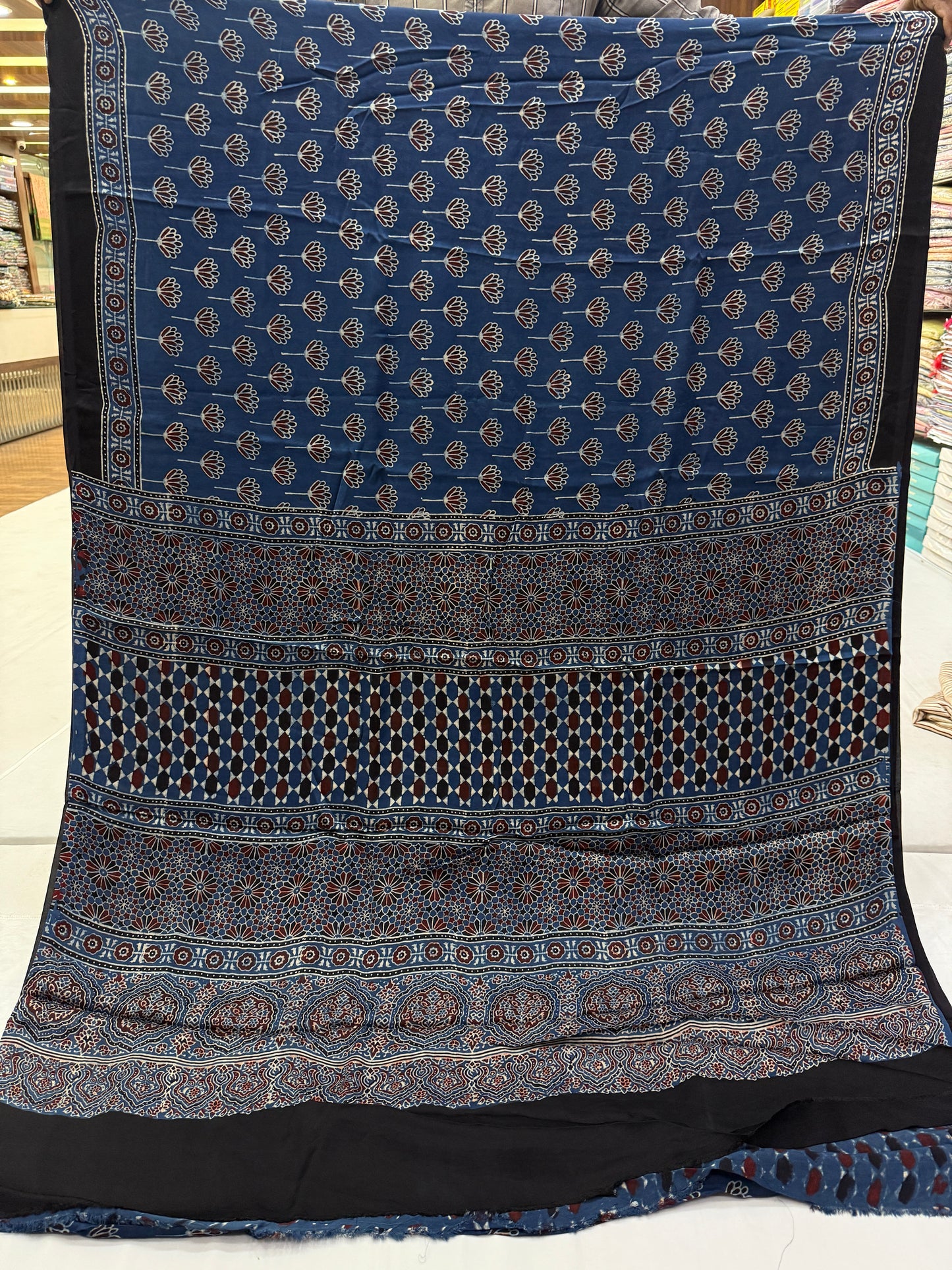 Neel Phool Ajrakh Print Modal Silk Saree