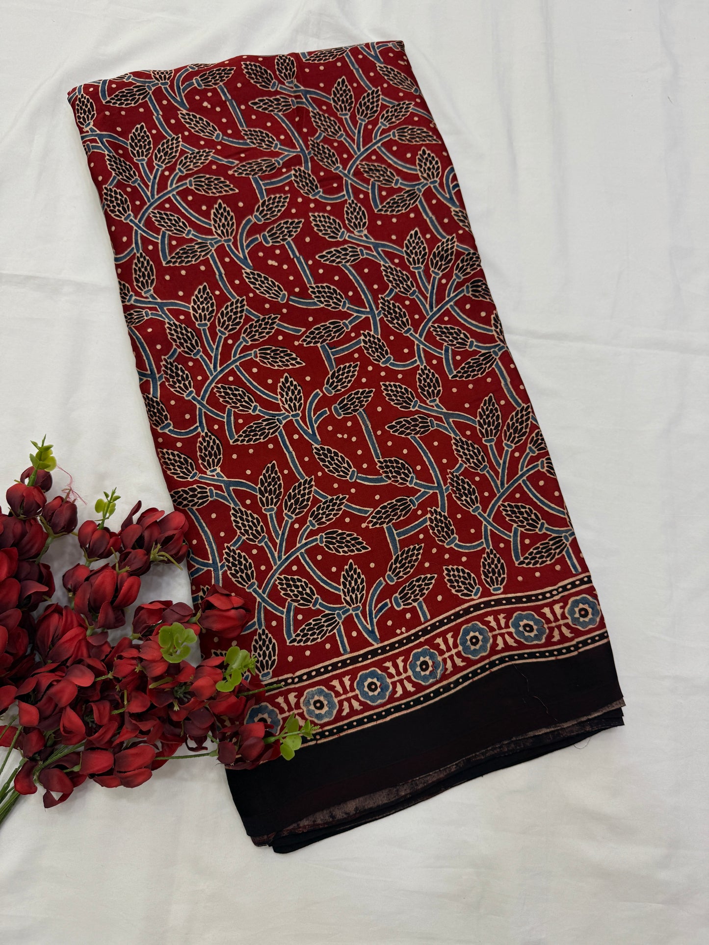 Lal Jaal Ajrakh Print Modal Silk Saree