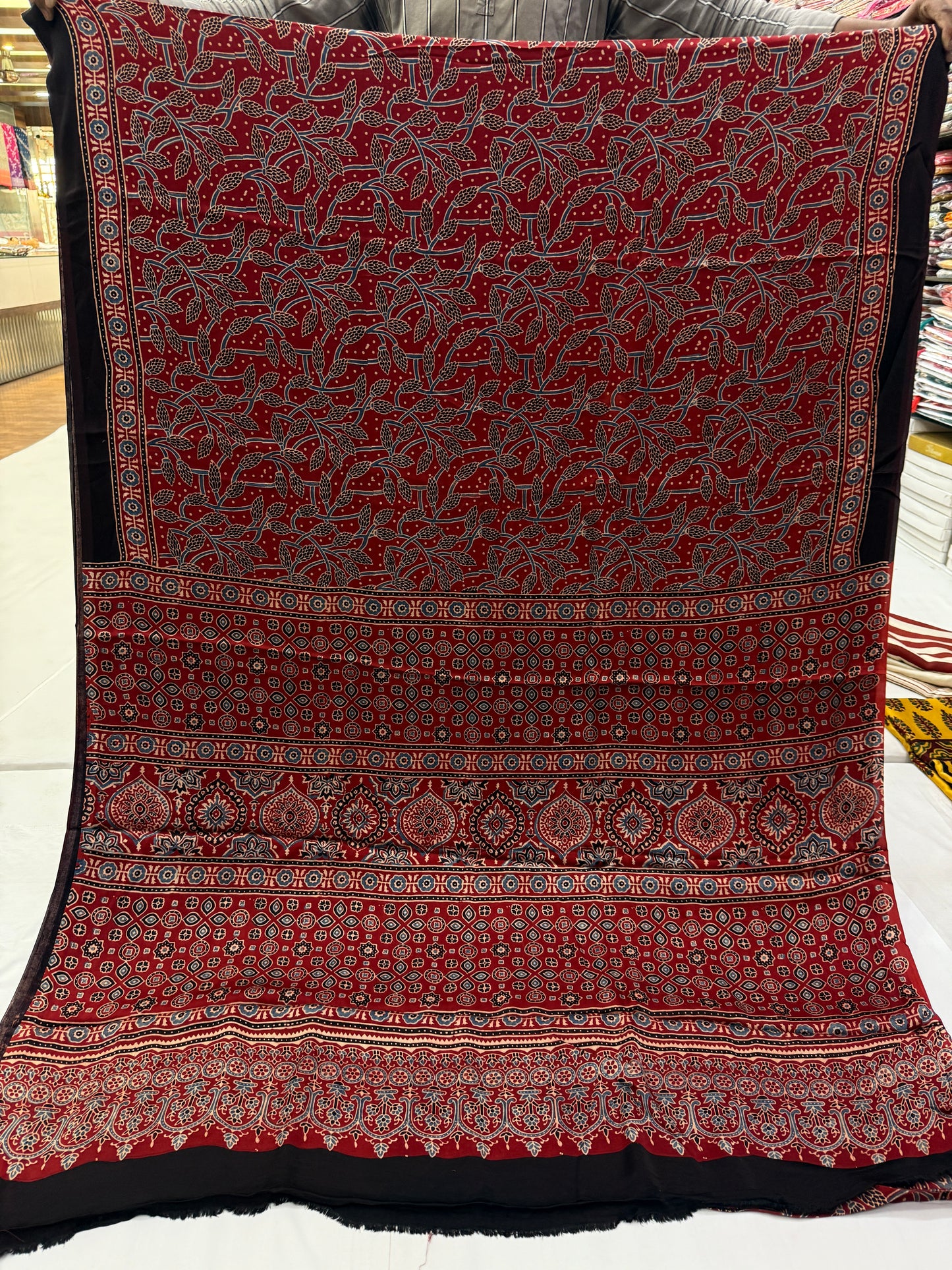 Lal Jaal Ajrakh Print Modal Silk Saree