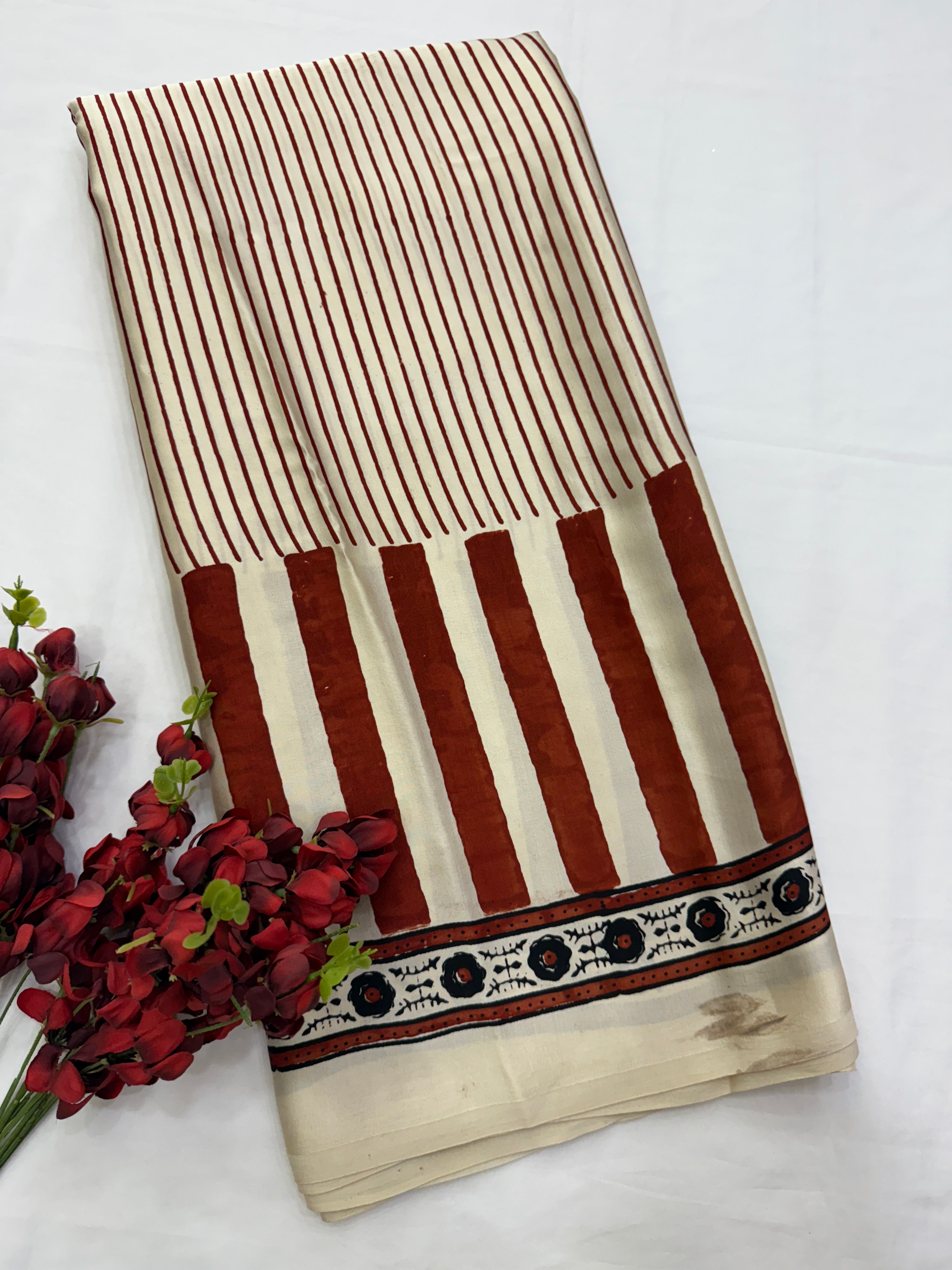 Chandra Rekha Ajrakh Print Modal Silk Saree – The Loom Store