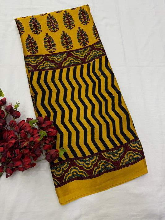 Kesar Raag Ajrakh Print Modal Silk Saree