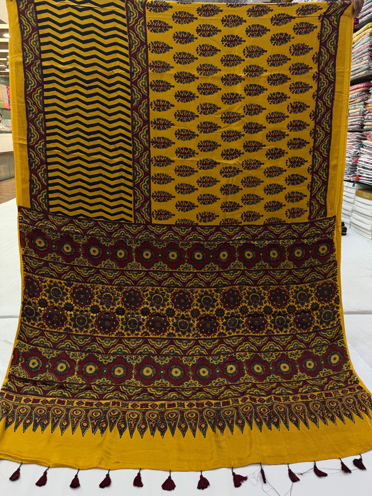 Kesar Raag Ajrakh Print Modal Silk Saree