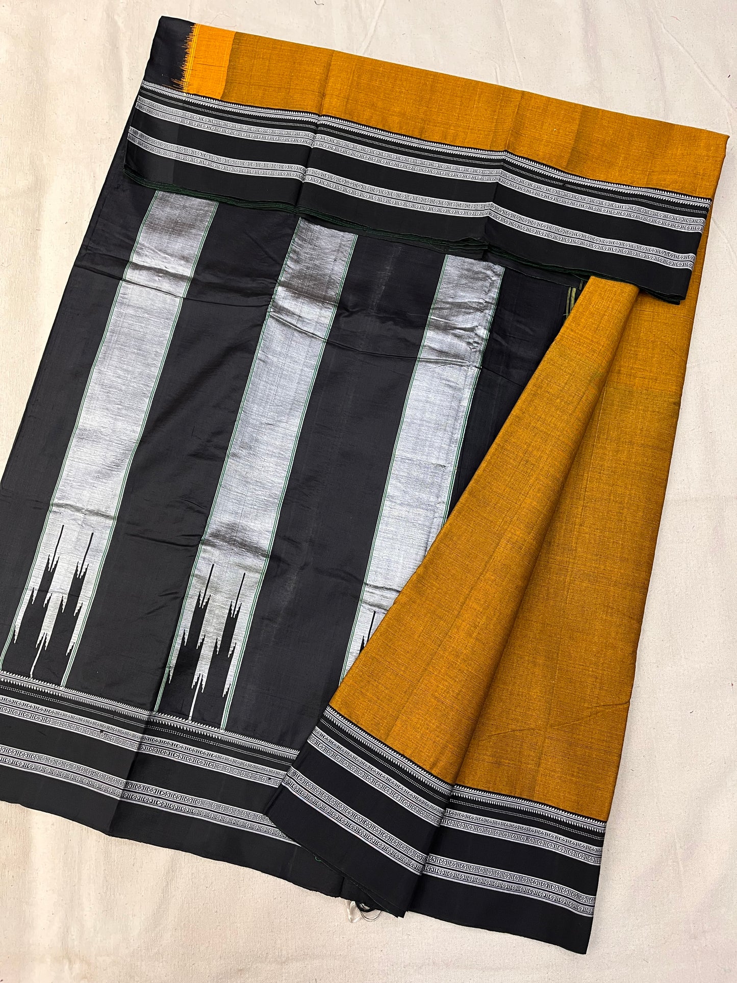 Mustard Black Ilkal Saree