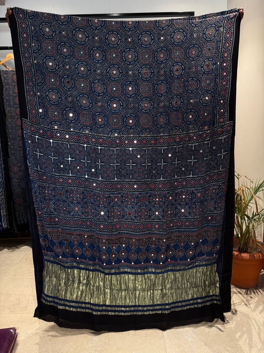 Sakhi Jalna Ajrakh Mirror Saree