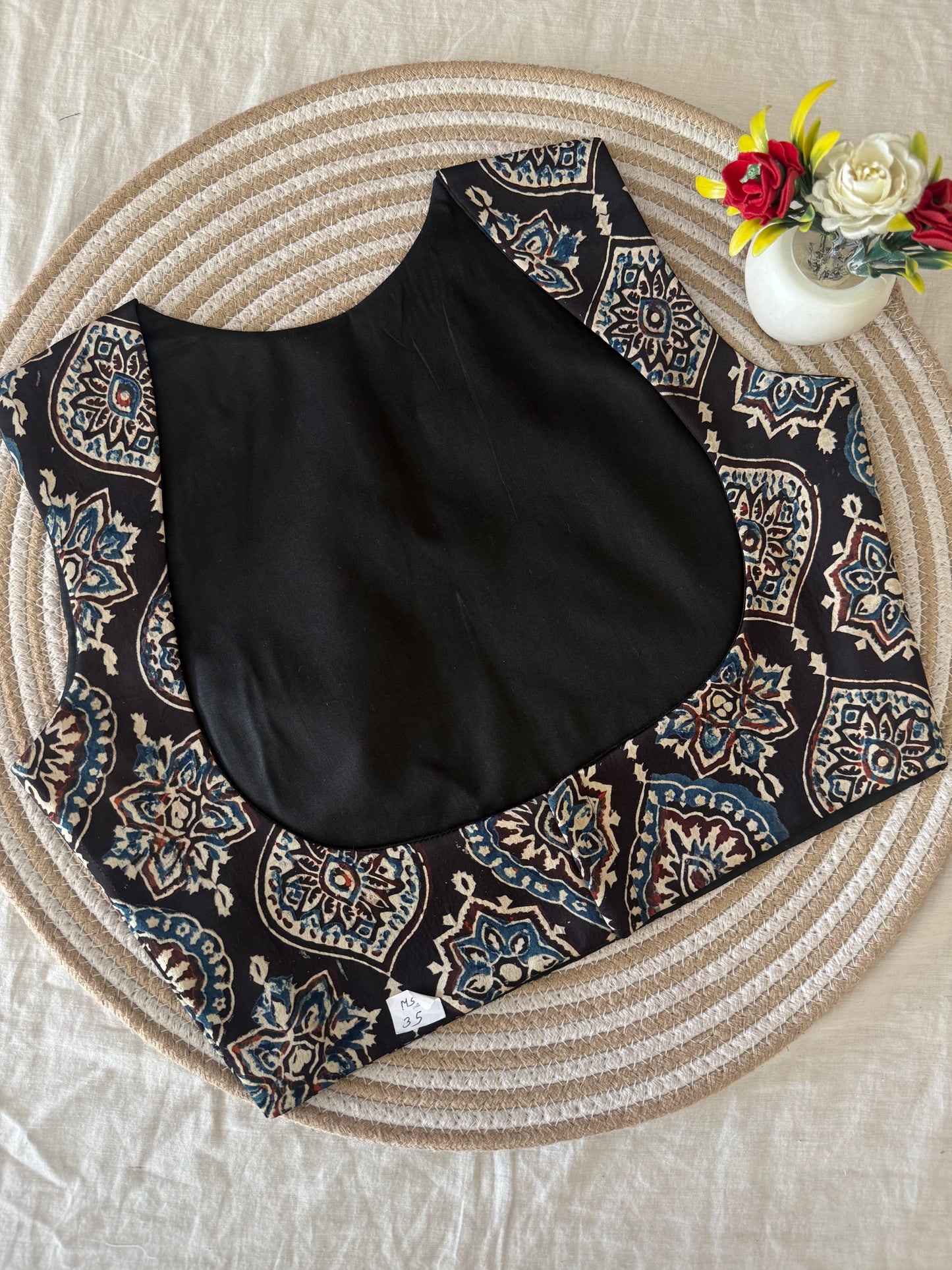Badam Black Ajrakh Modal Silk Koti