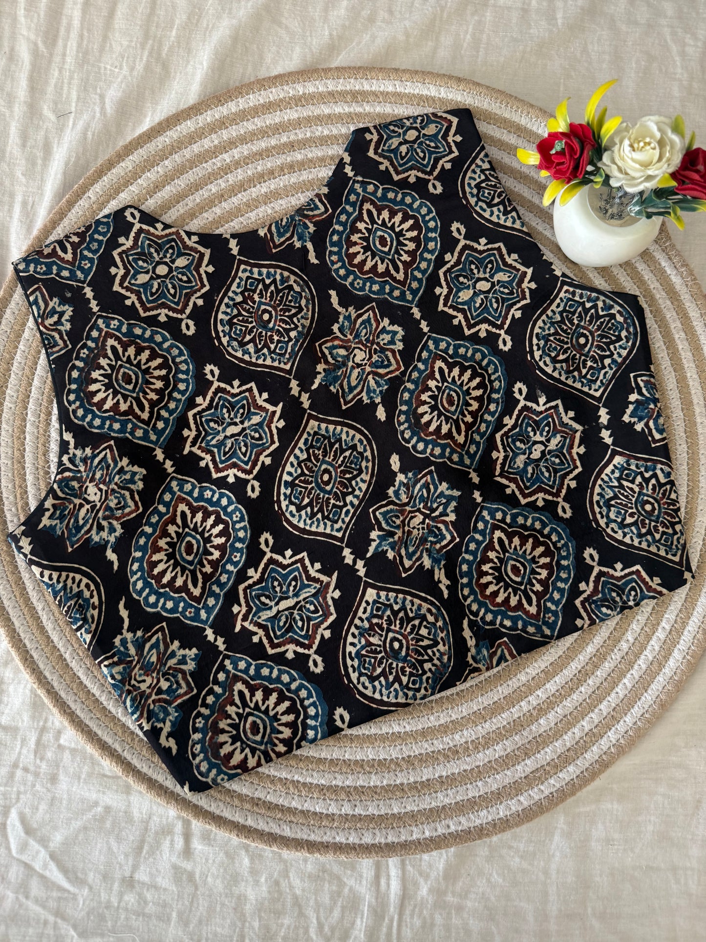 Badam Black Ajrakh Modal Silk Koti
