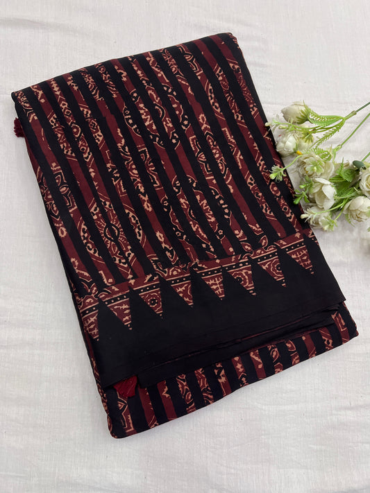 Maroon Badam Rekha Ajrakh Print Modal Silk Saree