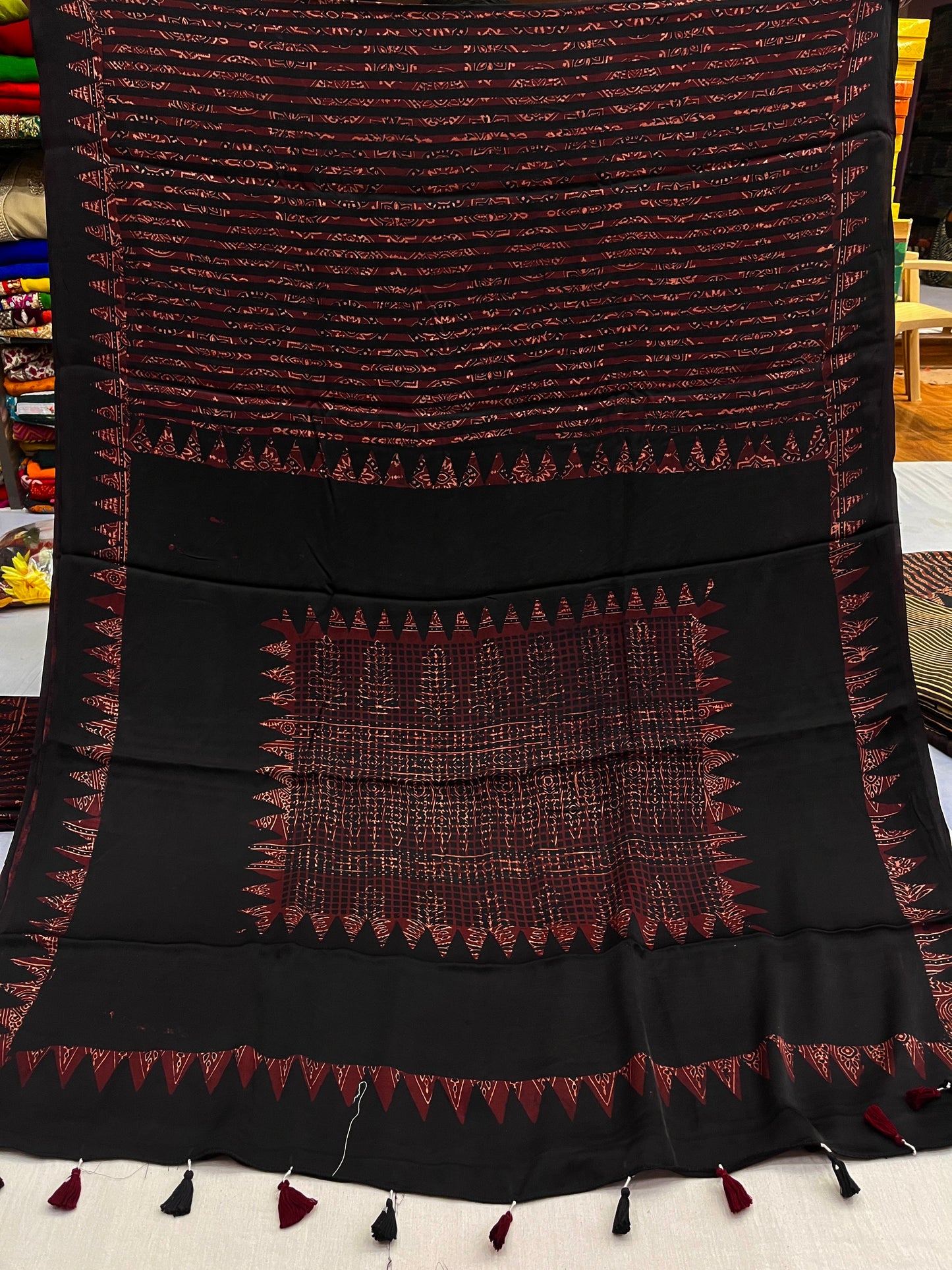 Maroon Badam Rekha Ajrakh Print Modal Silk Saree