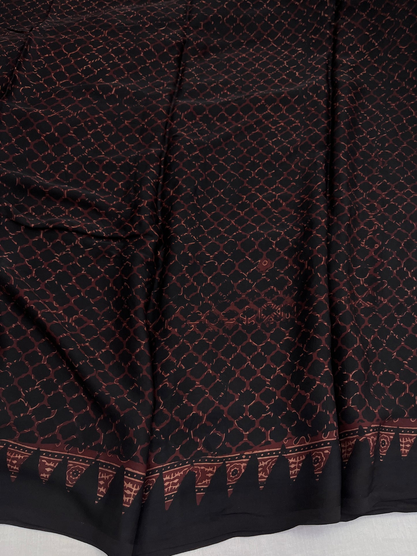 Maroon Badam Rekha Ajrakh Print Modal Silk Saree