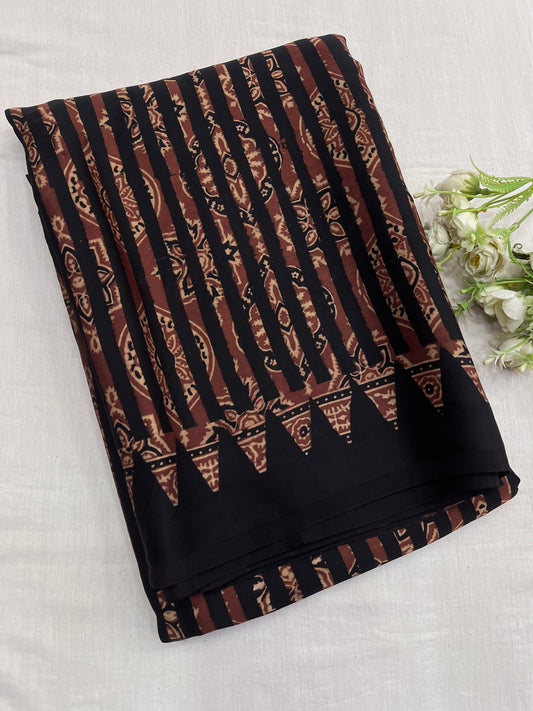 Creamy Dots Flower Ajrakh Print Modal Silk Saree