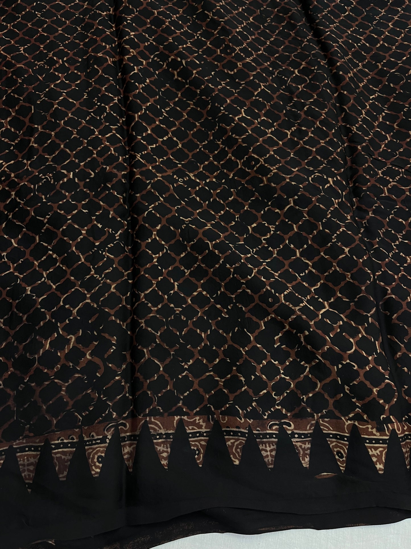 Creamy Dots Flower Ajrakh Print Modal Silk Saree
