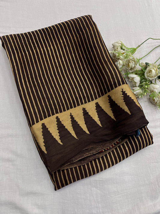 Surangini Stripes Ajrakh Print Modal Silk Saree