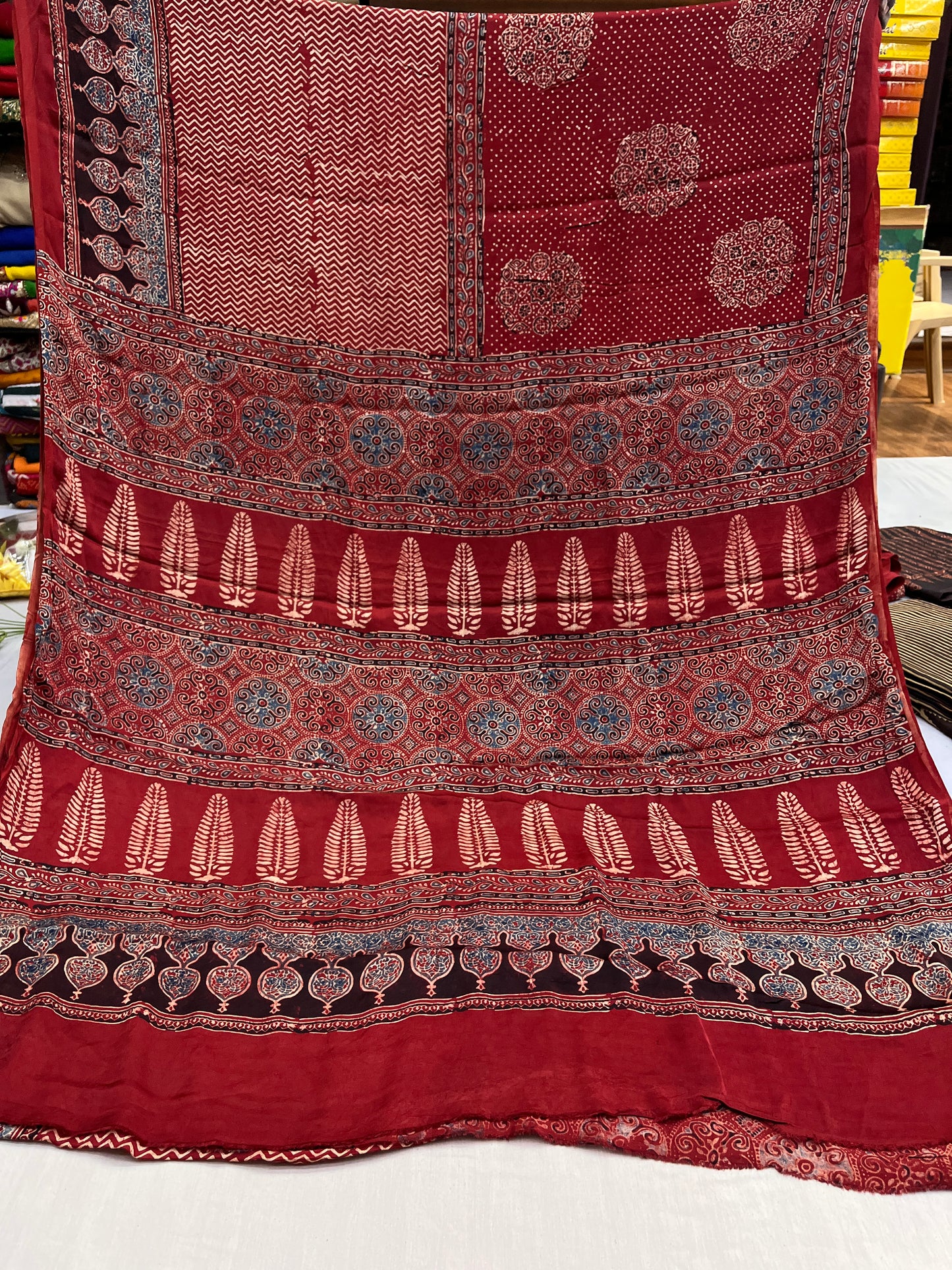 Lal Guldasta Ajrakh Print Modal Silk Saree