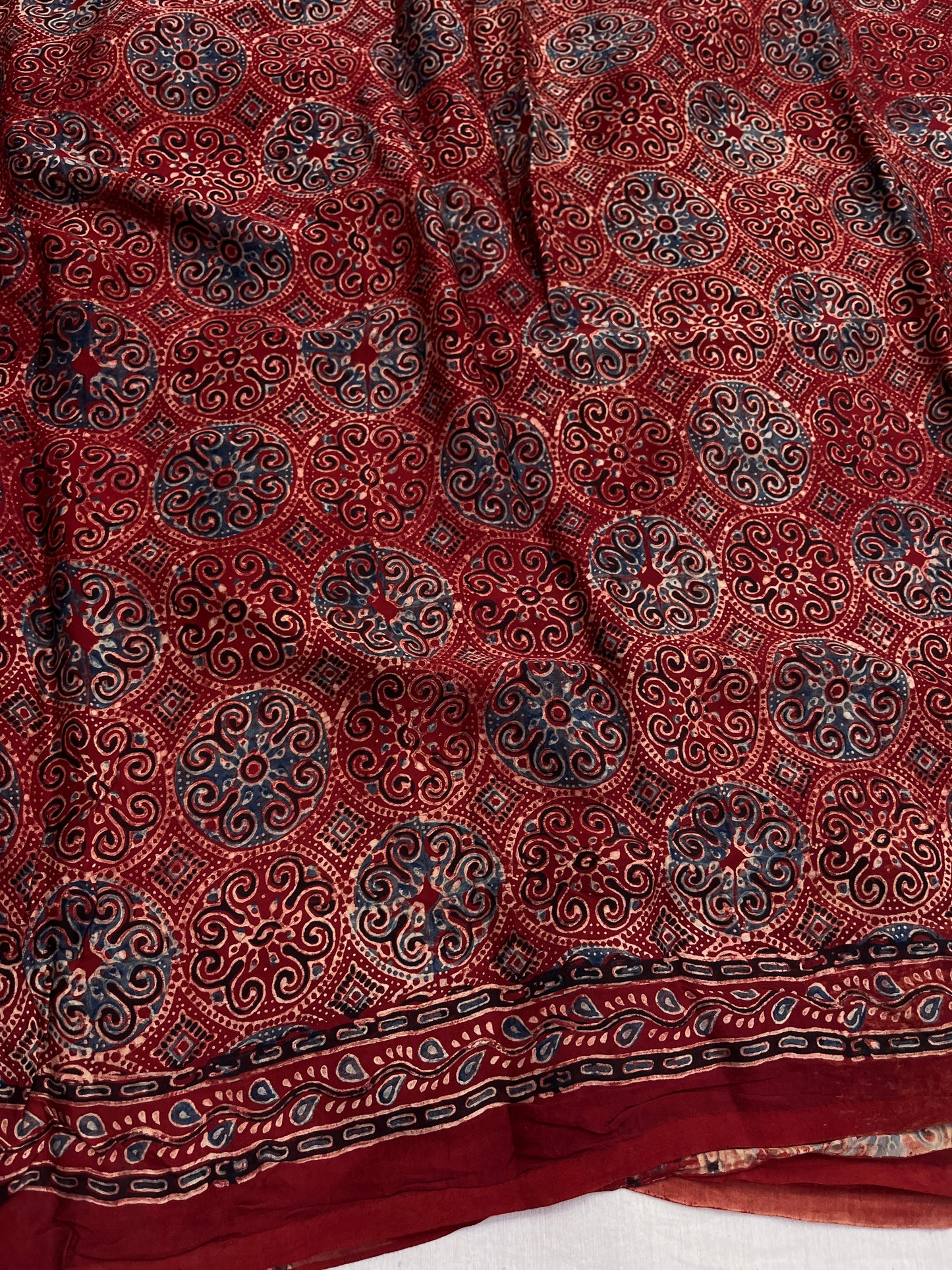 Lal Guldasta Ajrakh Print Modal Silk Saree