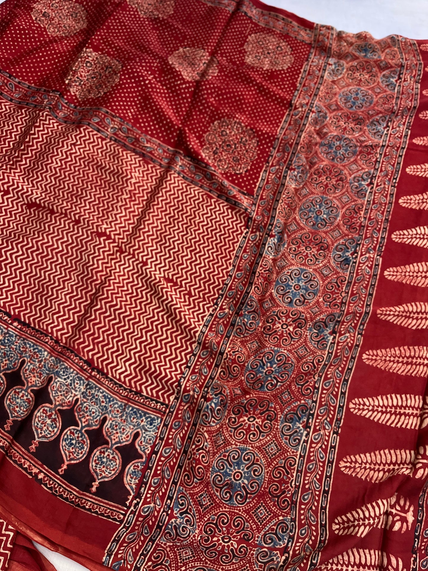 Lal Guldasta Ajrakh Print Modal Silk Saree