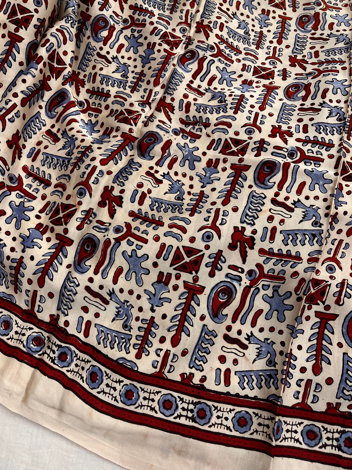 Creamy Badam Ajrakh Print Modal Silk Saree