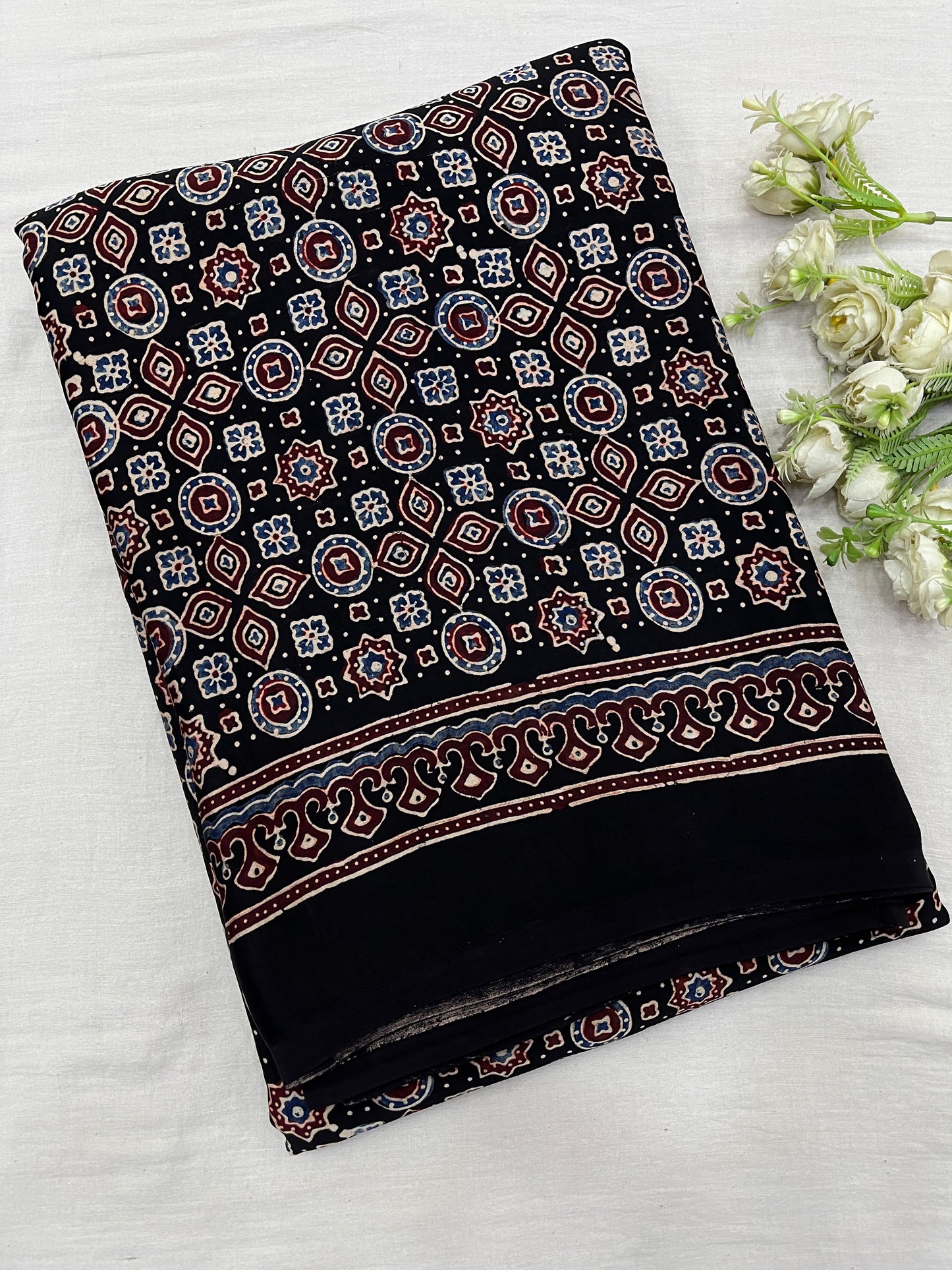 Noorjaal Ajrakh Print Modal Silk Saree