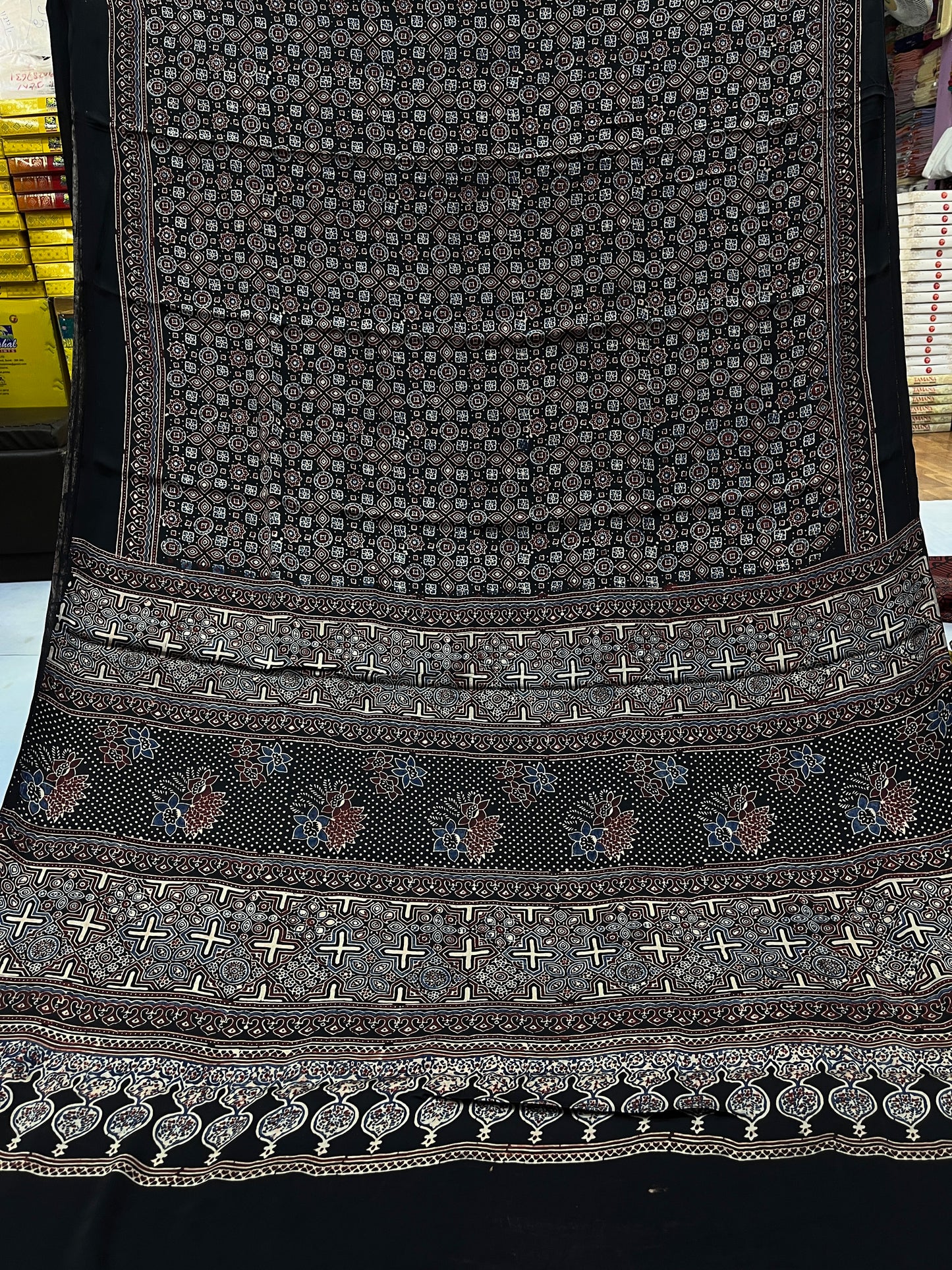 Noorjaal Ajrakh Print Modal Silk Saree