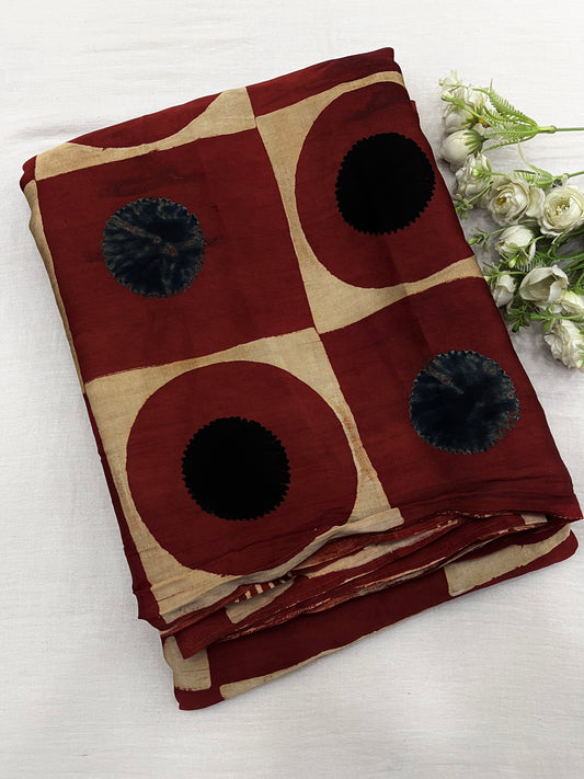 RangChakra Ajrakh Print Modal Silk Saree