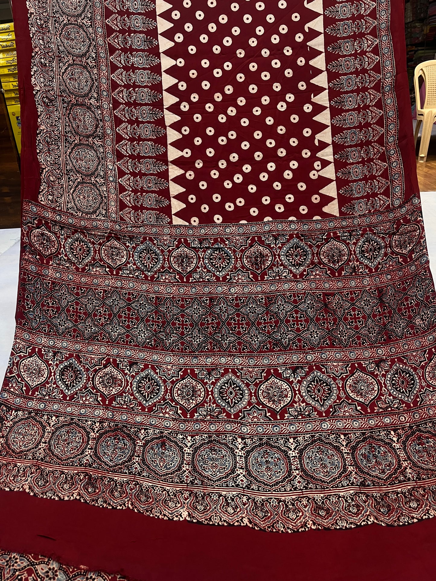 Laal-Pushp Ajrakh Print Modal Silk Saree