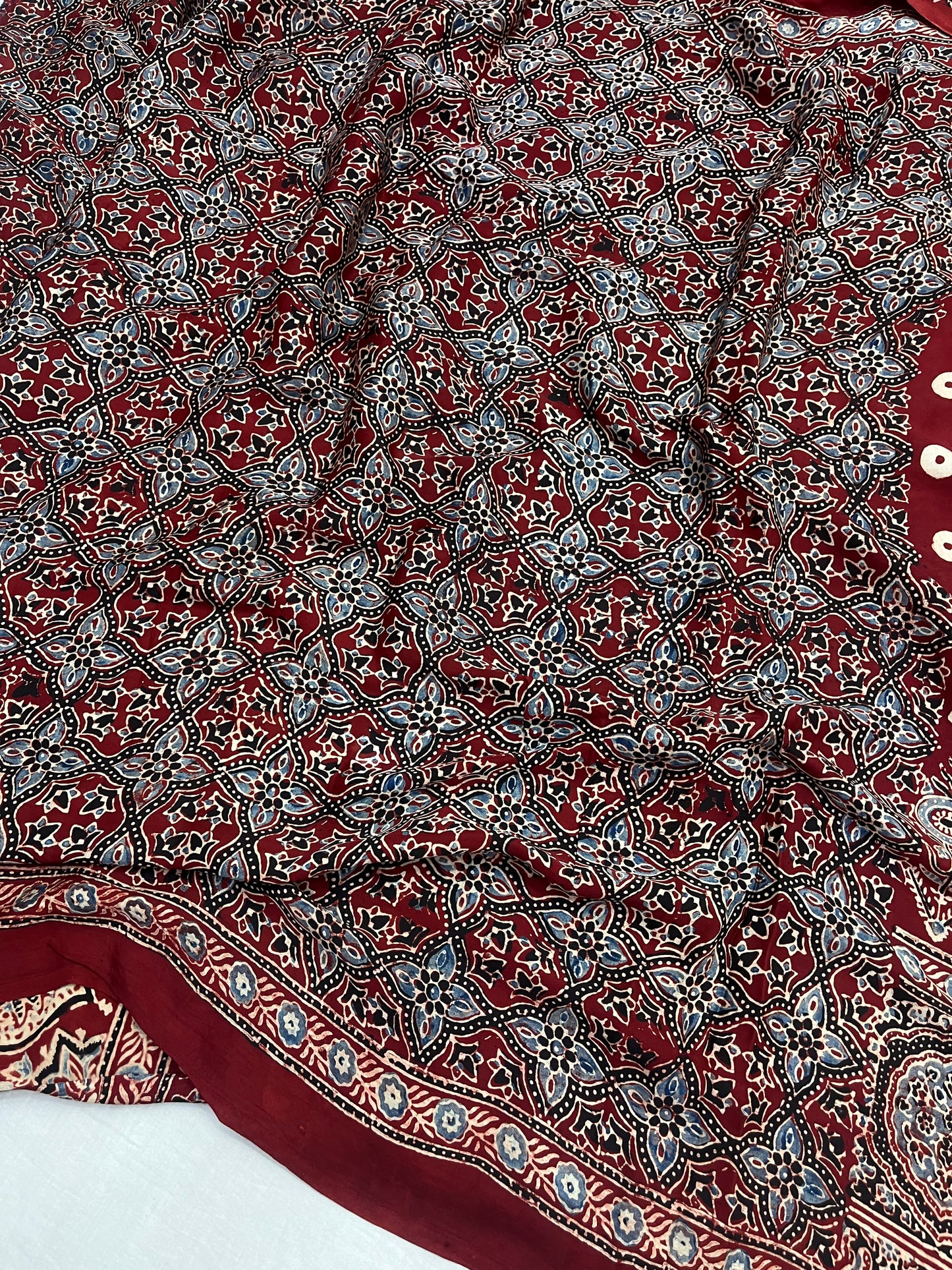 Laal-Pushp Ajrakh Print Modal Silk Saree